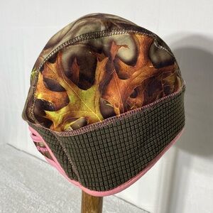Huntworth Performance Fleece Autumn Camo Beanie w Pink Trim & Ponytail Hole